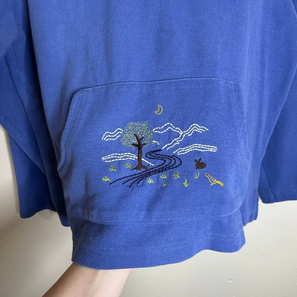 womens quarter zip Pullover Blue Embroidered Preppy Cottage‎ VTG L 90s Nature - Picture 2 of 7